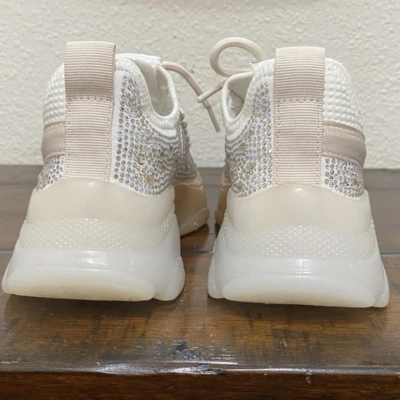 steve madden girl’s rhinestone sneaker tennis shoe athletic tan beige size 1 - Picture 9 of 12